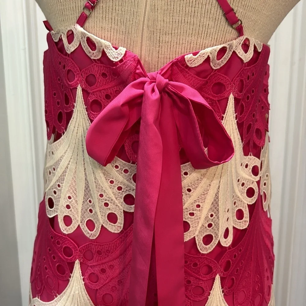 Adelyn Rae sz S pink and cream crochet spaghetti strap dress NWT
